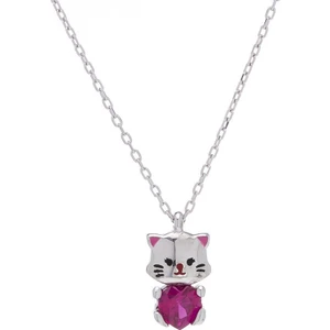 Kedi Pembe Zirkon Taşlı 925 Ayar Gümüş Kadın Kolye