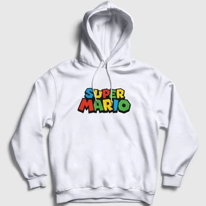Unisex Beyaz Logo Oyun Super Mario Kapüşonlu Sweatshirt