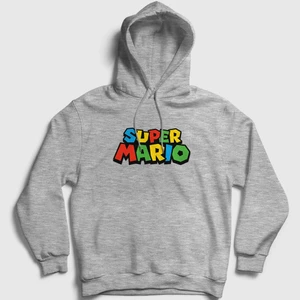 Unisex Gri Logo Oyun Super Mario Kapüşonlu Sweatshirt