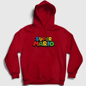 Unisex Kırmızı Logo Oyun Super Mario Kapüşonlu Sweatshirt