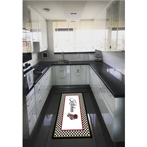 Marka Halı  Dijital Baskılı Kaymaz Taban Yıkanabilir Kitchen Damalı Desenli Mutfak Halısı