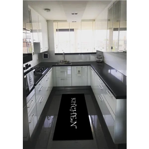 Marka Halı  Dijital Baskılı Kaymaz Taban Yıkanabilir Kitchen Siyah Zemin Desenli Mutfak Halısı