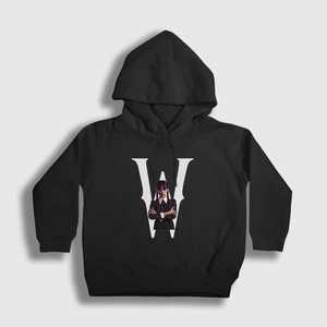 Unisex Çocuk Siyah W Wednesday Addams Family Addams Ailesi Kapüşonlu Sweatshirt