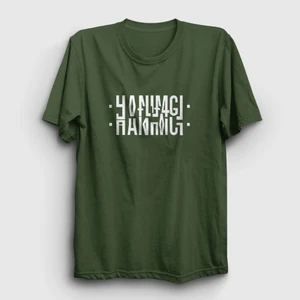 Unisex Haki Hanımcı Katlamalı Gizli Yazılı T-Shirt