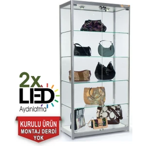 Camlı Vitrin - Cam Dolap - Camlı Koleksiyon Vitrini - Teşhir Vitrini - Kupa Dolabı  175X70X30 cm