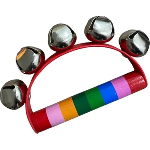 7+1 Renk Zilli Ahşap Çıngırak - Zilli Çıngırak - Doğal Çıngırak Kırmızı Saplı