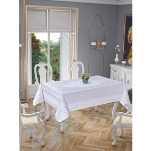 Tropik Home Polyester Leke Tutmaz Pano Desen Lu x  Masa Örtüsü 8 Kişilik Beyaz