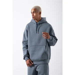 Oversize Cepli Kapüşonlu Sweatshirt Blue Smoke