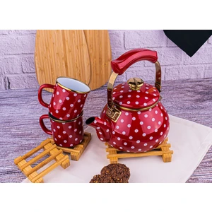 Pera - Çay Seti Kırmızı 2 Lt Demlik ve 2'li Kupa Seti Nihaleli