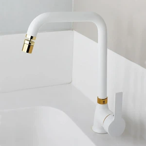 Mat Beyaz Gold Mutfak Eviye Bataryası Pirinç 360 Derece Oynar Perlatörlü Siera