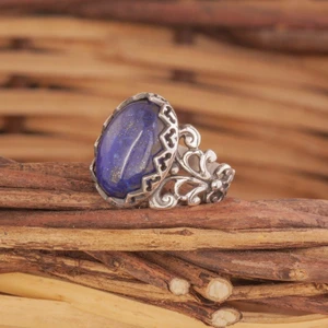 Takı Depo Rumi Model Lapis Lazuli Taşlı El Işi Gümüş Yüzük 15
