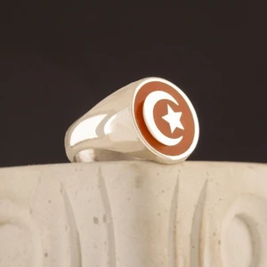 Takı Depo Ay Yıldızlı Kırmızı Mineli Gümüş Yüzük 27