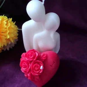 Candles Flame Sarılan Çift Kırmızı Kalp Mum Sevgililer Günü Hediyelik