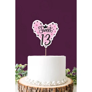 Neşeli Günlerim Sweet 13 Pembe-Siyah Pasta Süsü Kalın Kağıt