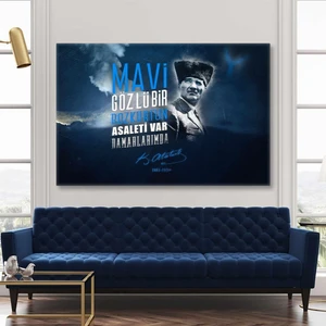 SML Tablo Mustafa Kemal Atatürk Mavi Gözlü Bozkurtun Asaleti Kanvas Tablo