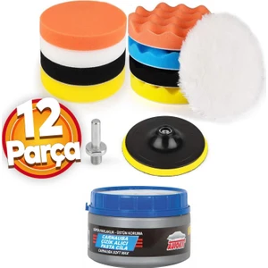 Pasta Cila Yün Polisaj Süngeri Oto Parlatma Parlatıcı Çizik Giderici Pedi Seti 115 mm (12 Parça)