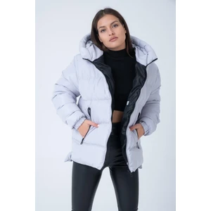 Polo State Kadın Kapüşonlu Age Of State Baskılı Mont Gümüş