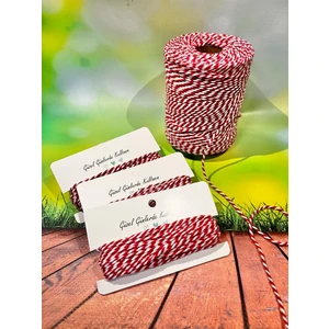 Tuğset Etiket Marteniçka İpi Kırmızı Beyaz Hediye Paketleme İpi İki Renkli Paket İpi 10 mt
