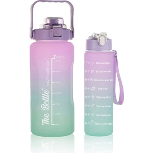 The Bottle Motivasyonel 2li Pipetli Stickerli Su Matarası Su Şişesi Suluk 2LT+900ML Yavrulu Tritan Su Şişesi Suluk Motivasyonset-2
