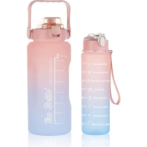 The Bottle Motivasyonel 2li Pipetli Stickerli Su Matarası Su Şişesi Suluk 2LT+900ML Yavrulu Tritan Su Şişesi Suluk Motivasyonset-2