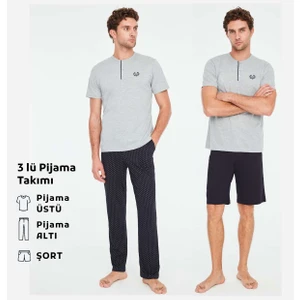 Mod Collection - Erkek Gri Melanj 3 lü Pijama Takımı