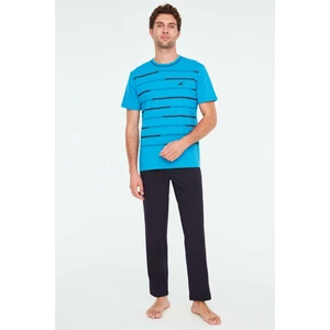 Mod Collection - Erkek Turkuaz Yuvarlak Yaka Pijama Takımı 3825