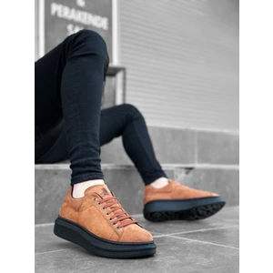 BA0547 Boa Kalın Yüksek Taban Taba Siyah Süet Bağcıklı Spor Erkek Ayakkabı