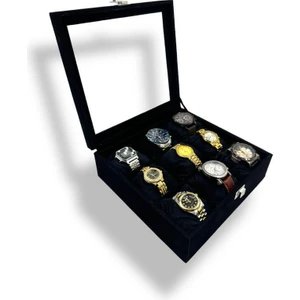 Dijital Çarşı Richbox 9'lu Saat Kutusu Siyah Alcantara Süet