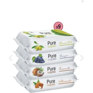 Wipes Islak Mendil 50 Yaprak 36'lı (Hindistan Cevizi 9'lu + Badem 9'lu + Zeytin Yağı 9'lu+ Üzüm 9'lu)