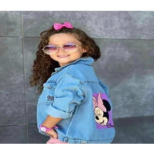 Kız Çocuk Kot Ceket  Sırtı Pembe  Minnie Baskılı