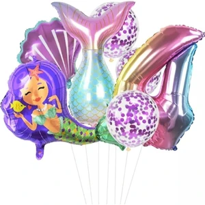 Best Parti Deniz Konsept Kuyruğu Deniz Kabuğu Rakam Balon Seti 4 Yaş