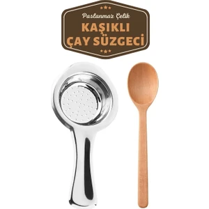 Homecare Paslanmaz Metal Çay Süzgeci Ahşap Kaşık Seti 714340