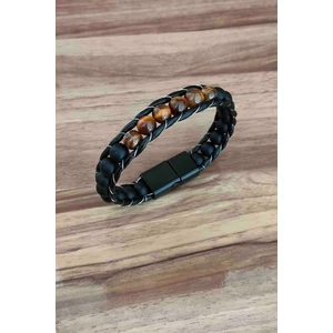 Trend Collection Kaplan Gözü ve Oniks Doğal Taş Bileklik Deri Bileklik