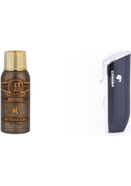Siyah Üç Torch Çakmak ve Bodega Premium Gazlı Bütan Gaz 100 ml Seti