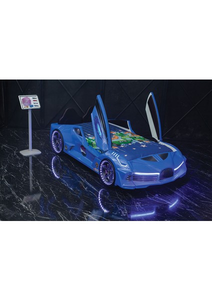 Mobilya Moon Aero Full Araba Yatak Karyola Mavi