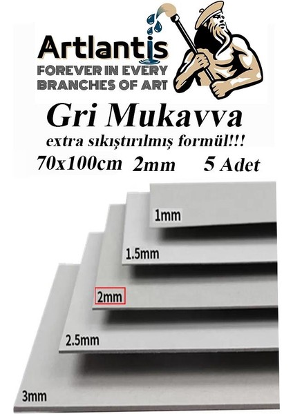 Mukavva Gri 2 mm 70X100 cm 5 Adet Sert Karton Ekstra Sıkıştırılmış 70*100 Mukavva Gri Renkli 5 Adet