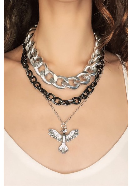 Zirkon Taşlı Çoklu Anka Kolye