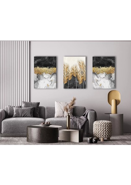 3 Parça Dekoratif Çiçek Kanvas Tablo