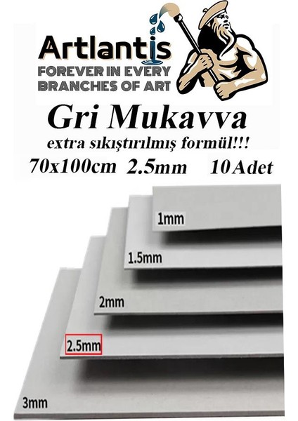Mukavva Gri 2.5 mm 70X100 cm 10 Adet Sert Karton Ekstra Sıkıştırılmış 70*100 Mukavva Gri Renkli 10 Adet