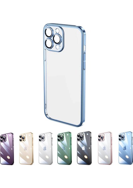 Iphone 14 Pro Darbe Emici Şeffaf Kenarları Renkli Sert Lazer Lensli Kılıf