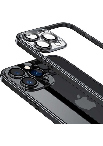 Iphone 14 Pro Max Darbe Emici Şeffaf Kenarları Renkli Sert Lazer Lensli Kılıf