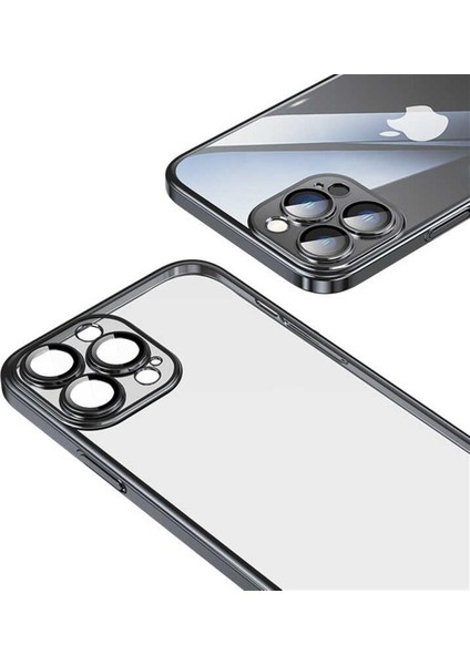Iphone 13 Darbe Emici Şeffaf Kenarları Renkli Sert Lazer Lensli Kılıf