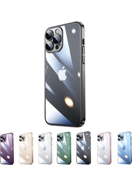 Iphone 13 Pro Max Darbe Emici Şeffaf Kenarları Renkli Sert Lazer Lensli Kılıf