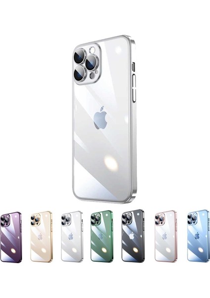 Iphone 14 Plus Darbe Emici Şeffaf Kenarları Renkli Sert Lazer Lensli Kılıf