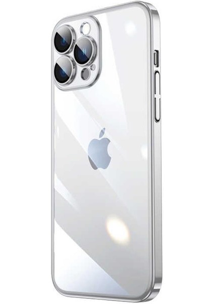 Iphone 14 Pro Darbe Emici Şeffaf Kenarları Renkli Sert Lazer Lensli Kılıf