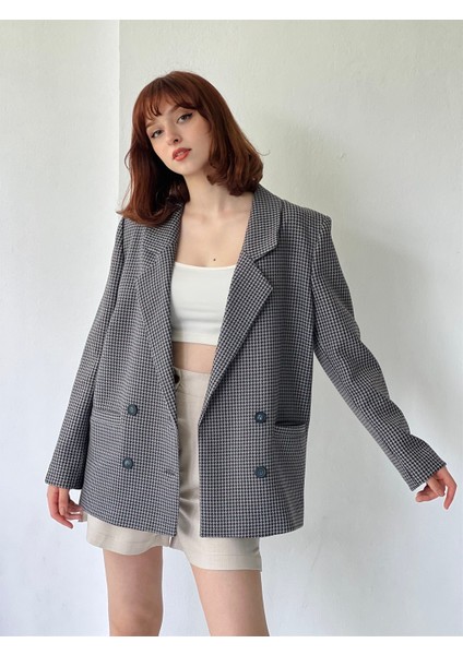 Dört Düğmeli Retro Model Blazer Ceket Kadın Karışık Renkli