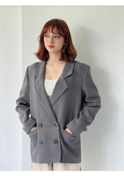 Dört Düğmeli Retro Model Blazer Ceket Kadın Karışık Renkli