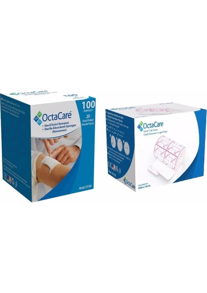 Gaz Kompres Nonwoven Gazlı Bez 100 Adet + Octamed Fix Esnek Tıbbi Flaster (10CMX10M)