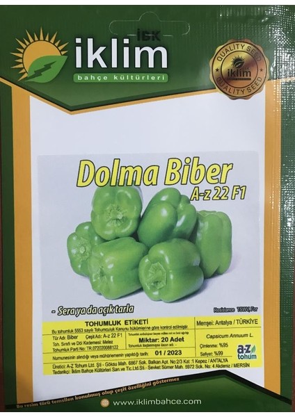 Biber Tohumu A-Z 22 F1 Biber - 20 Adet Tohumluk