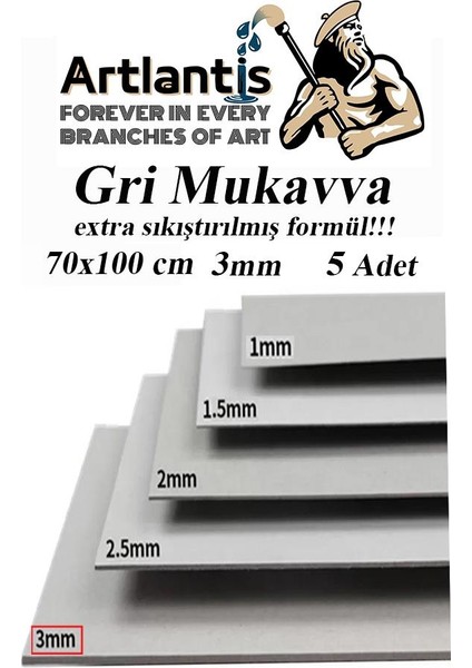 Mukavva Gri 3 mm 70X100 cm 5 Adet Sert Karton Ekstra Sıkıştırılmış 70*100 Mukavva Gri Renkli 5 Adet